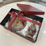 ست گلدان و بشقاب میناکاری سفالی ۲۰ سانتی‌متر