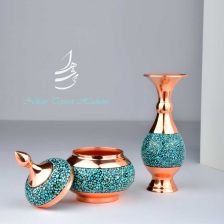 ست قندان و گلدان فیروزه کوبی 16 سانتی 